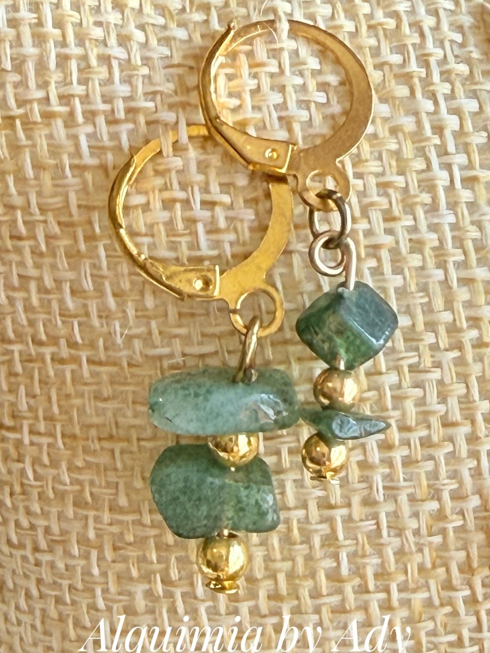 Alquimia Green Gemstone and Gold Bead Drop Earrings